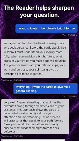 The Reader helps sharpen your question in chat